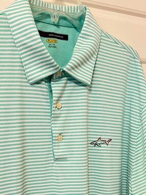 Greg Norman Mint & White Striped Polo